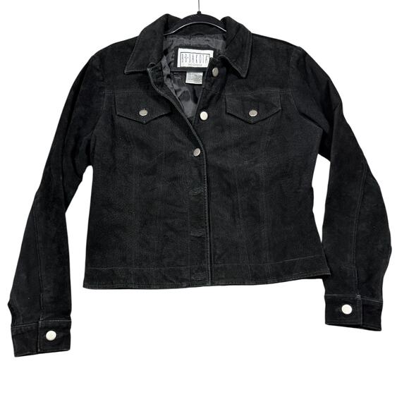 BB Dakota Black Suede Snap Front Jacket Size L - Picture 2 of 6